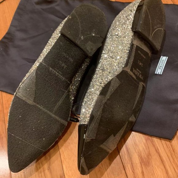 Prada Glitter Ballerina Flats Women color Argento size 4.5 - Picture 3 of 3